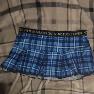 Plaid Blue Pleated Mini Skirt with Statement Waistband